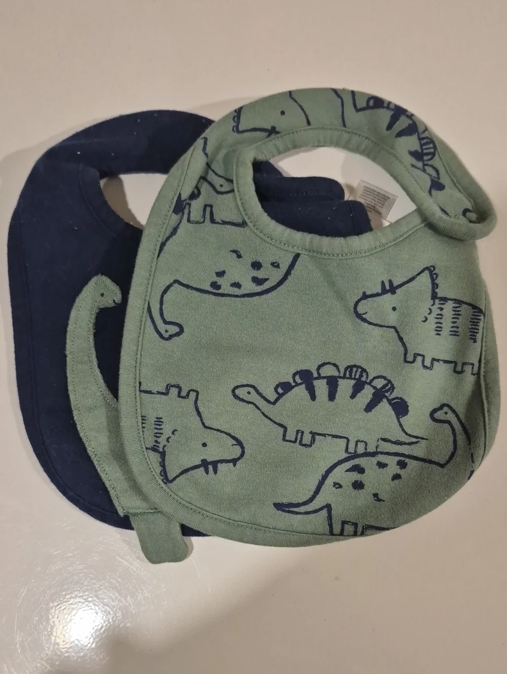 Two-Pack Baby Bibs in Green Dinosaur Print and Navy